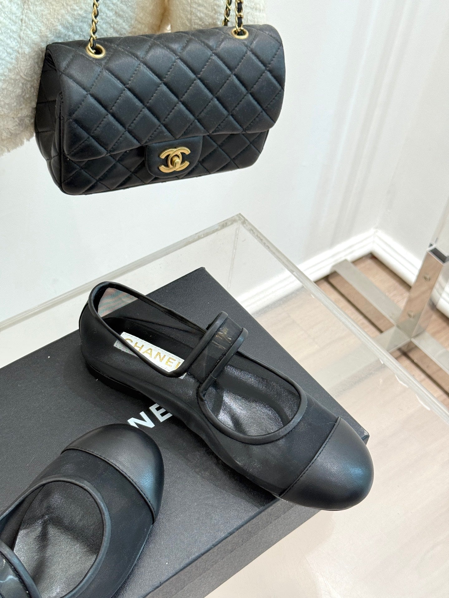 CHANEL FLAT SHOES IN BLACK MESH MIX LAMBSKIN