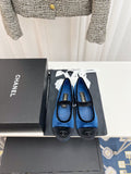 CHANEL MARY JANE FLAT IN COBALT BLUE AND BLACK VELVET