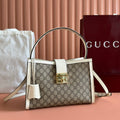 GUCCI 26S PADLOCK SHOULDER BAG 29 IN DARK BEIGE AND WHITE CALFSKIN