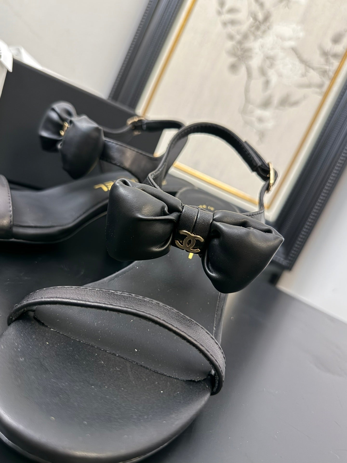 CHANEL MID HEEL 45 MM SANDALS IN BLACK CALFSKIN