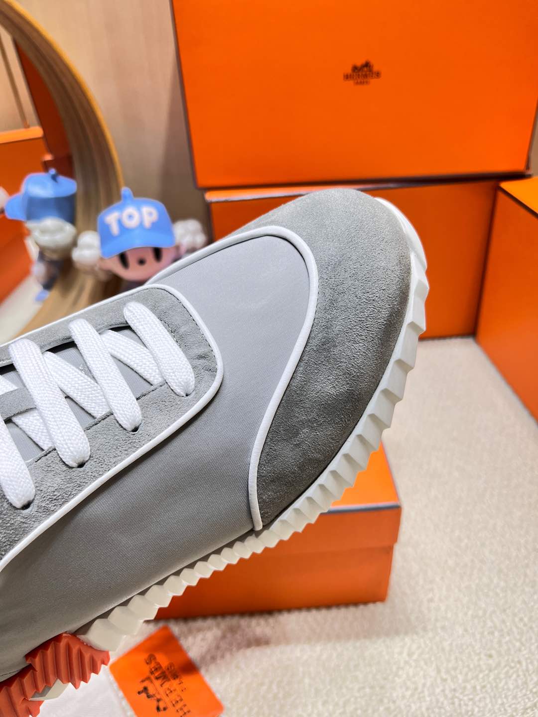 HERMES BOUNCING SNEAKER IN SMOKE GRAY SUEDE AND CALFSKIN