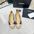 CHANEL BALLET FLAT 10 MM IN BLACK MIX BEIGE RAFFIA
