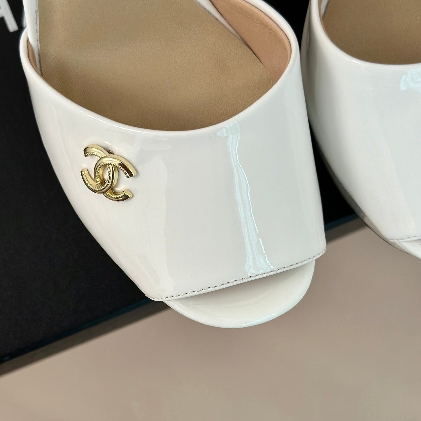 CHANEL Double C High Heel Sandals White Leather